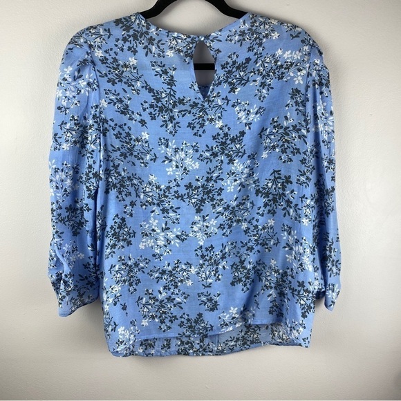 NANETTE Lepore Blue Floral Pleated 3/4 Sleeve Blouse Medium - Picture 11 of 12